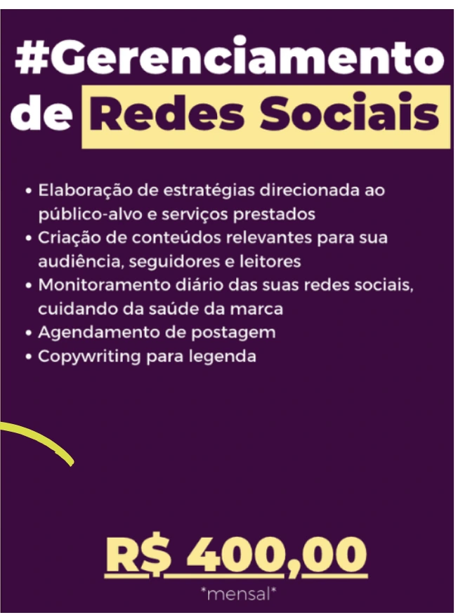 Proposta comercial antiga de Juliana: gerenciamento de redes sociais por R$ 400 mensais